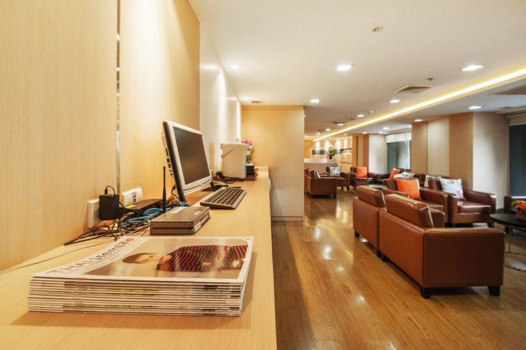 Comfortable reception lounge with natural lighting